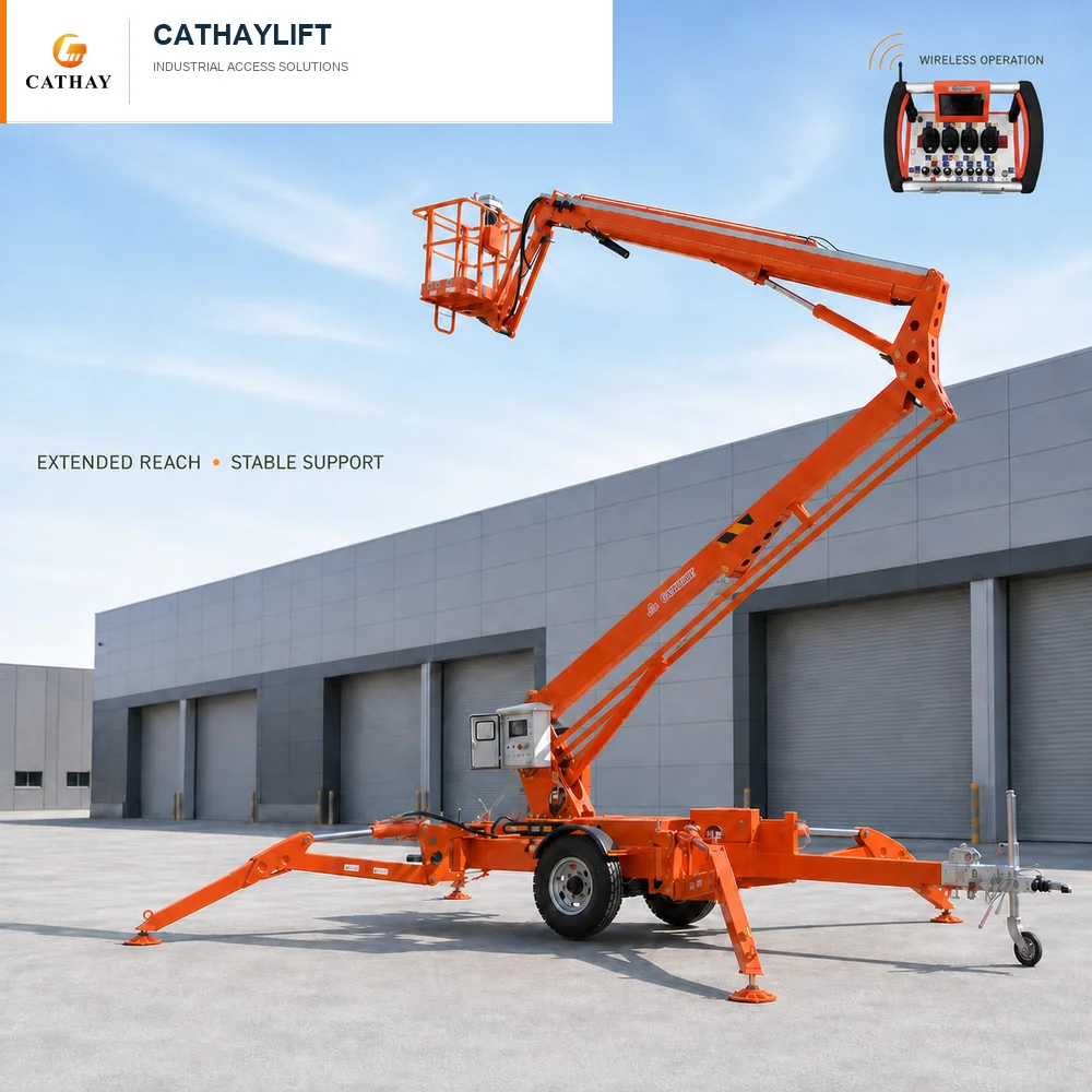 Jenny Factory Direct 10m 28m Electric Telescopic Spider Man Lift Trailer Mounted Boom Lift Cherry Picker Lift