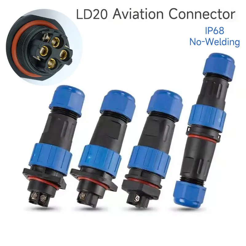 no welding Aviation Connector LD20 IP68 screw wired Waterproof Male plug Female Socket panel Mounted Wire Cable Connector square