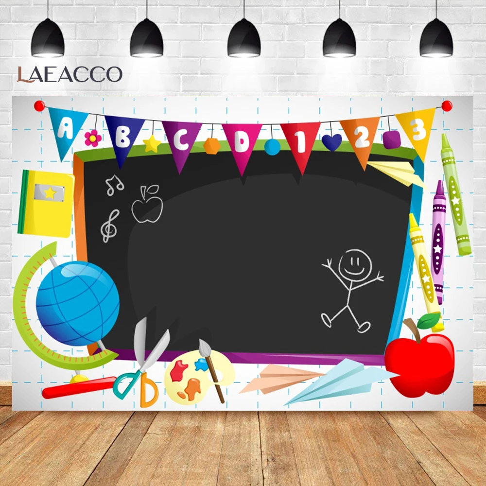 Welcome Back to School Backdrop Chalkboard Pencils Bookbags Colorful Balloons Classroom Scene Back to School Season Background