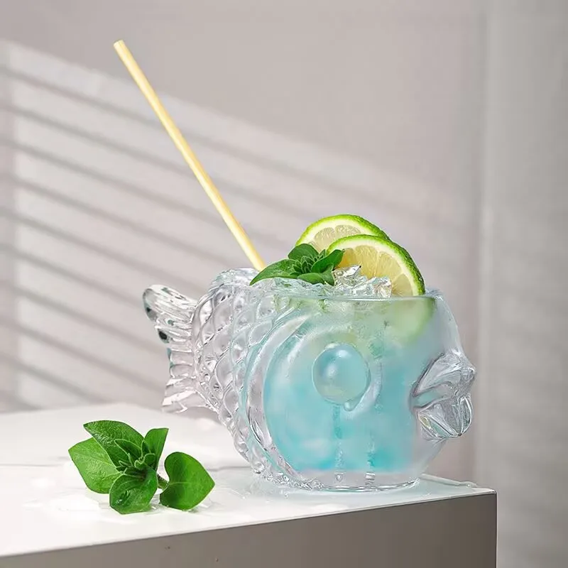 

Creative 3D Transparent Fish Shape Bar Cocktail Glass Party Thick Heavy Lovely Smoothies Bowl Cup Cold Drink Tiki Mug Bar Tool