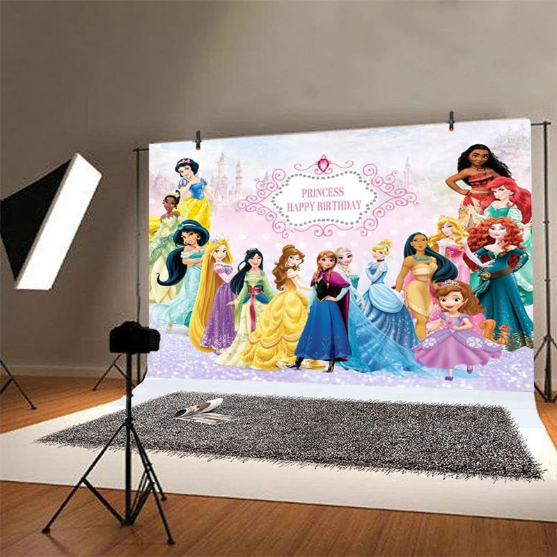 Disney Princess Frozen Jasmine  Backdrop Girls Snow White Happy Birthday Party Photograph Background Photo Banner Decoration