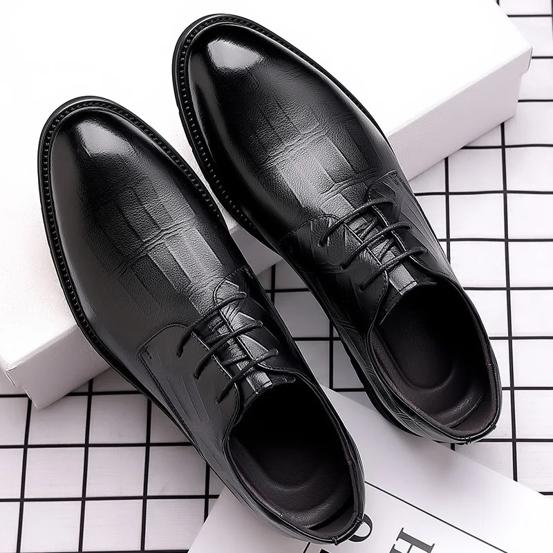 Men's Almond Toe Derby Shoes, Lace-up Front Dress Shoes For Men Office Business Formal, Black Tie Optional Events