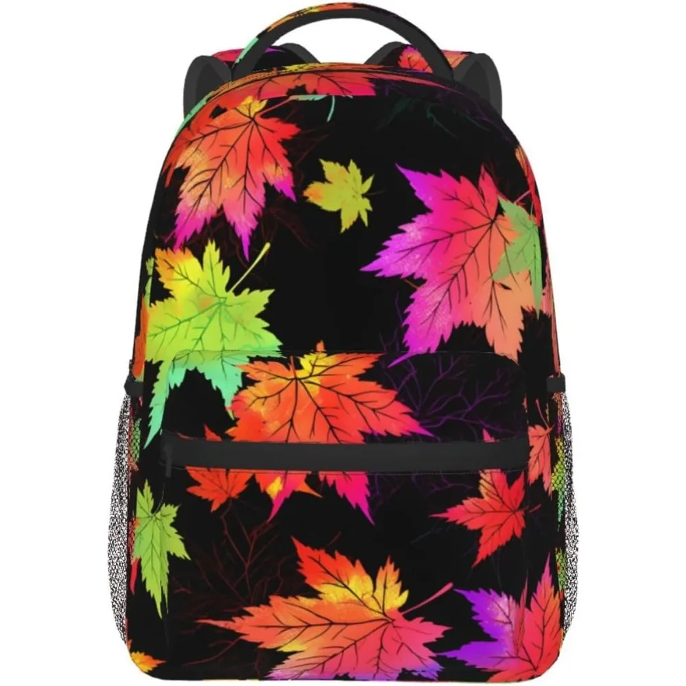 Bolsa para laptop de volta às aulas, colorida, padrão de folha de bordo, leve, mochila para laptop, leve, multiuso, viagem, mochila casual