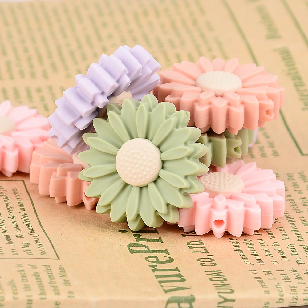 LOFCA-Daisy Sunflower Mini Silicone Beads, DIY Pacifier Chain, Mother and Kids Care Products, Accessories, 22mm, 10Pcs