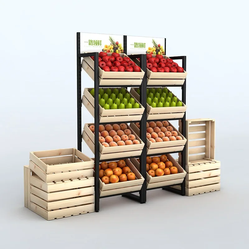 

Supermarket fruit rack multi-layer solid wood fruit and vegetable rack, red wine kitchen display rack, fresh supermarket conveni
