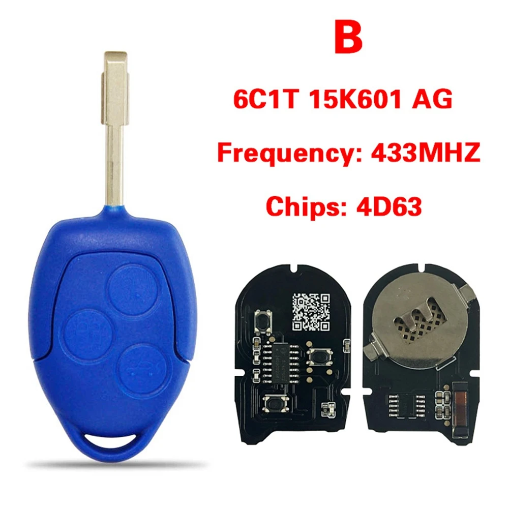 Reliable 6C1T15K601AG For Ford Transit 2006-2013 Remote Car Key 433Mhz 4D63 6CIT15K601