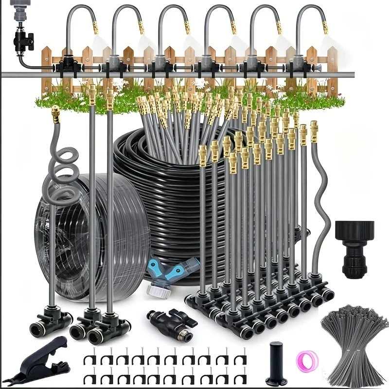 124-piece quick-connect drip irrigation kit with 360° adjustable spray nozzles 65.62-foot garden irrigation system, ideal for automatic watering systems in balcony and greenhouse gardening