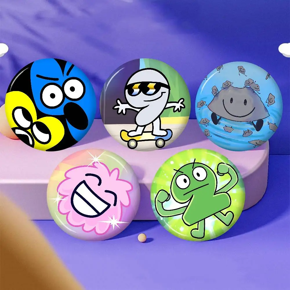 For Dream I-Island BFDI 58mm Cute Anime Figure Icon Badge Handmade Tinplate Brooch for Backpack Clothes Chest Ornament Gifts