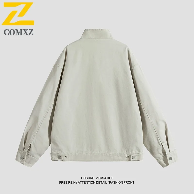 COMXZ الرجال السترات القطنية فضفاضة الوقوف طوق الخريف عارضة أزياء السفر التخييم سترة واقية سترة المشي معطف عالي الجودة