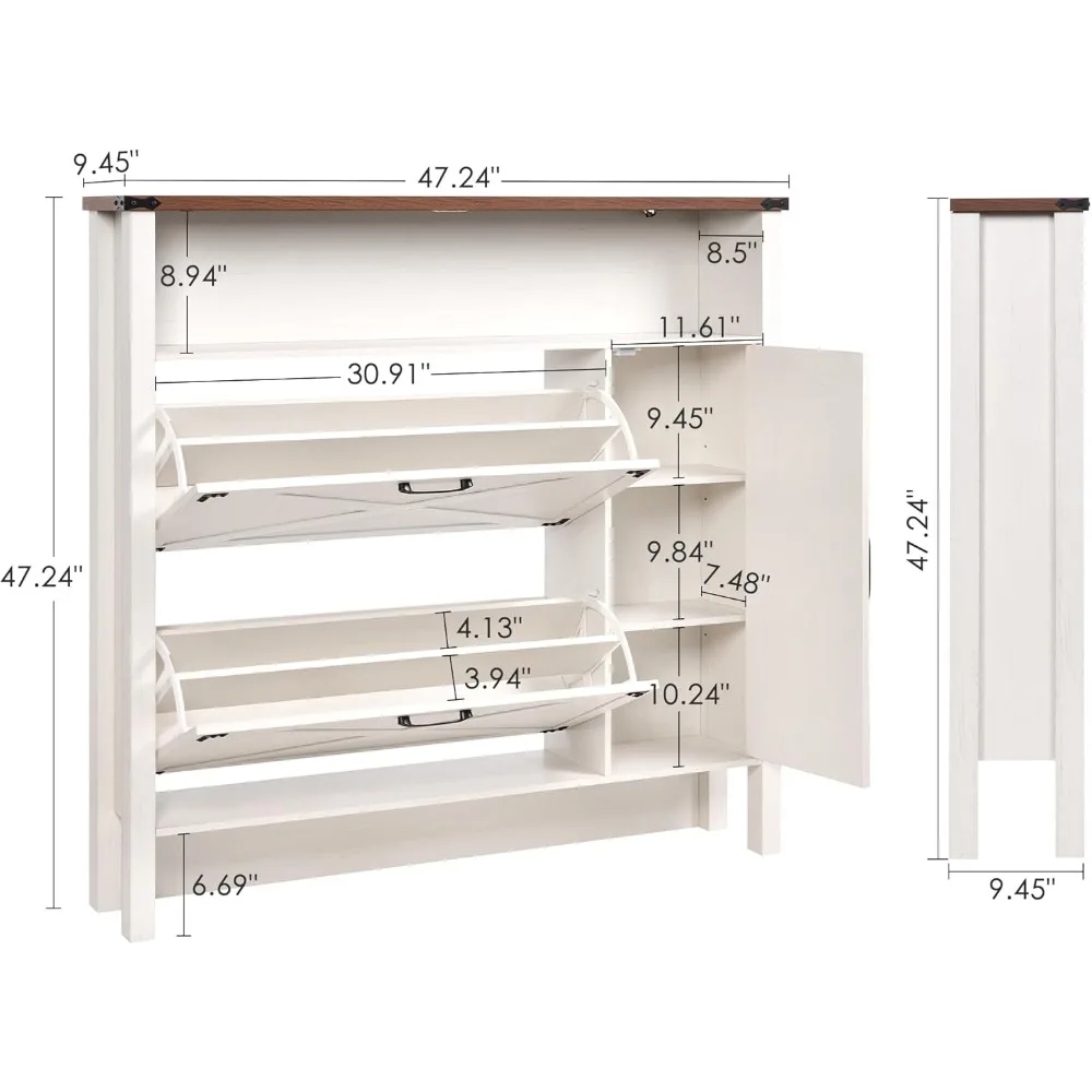 shoe storage cabinet with 2 flip drawers, 1 freestanding  organizer, 2 shelf, wooden entryway storage farmhouse shoe c