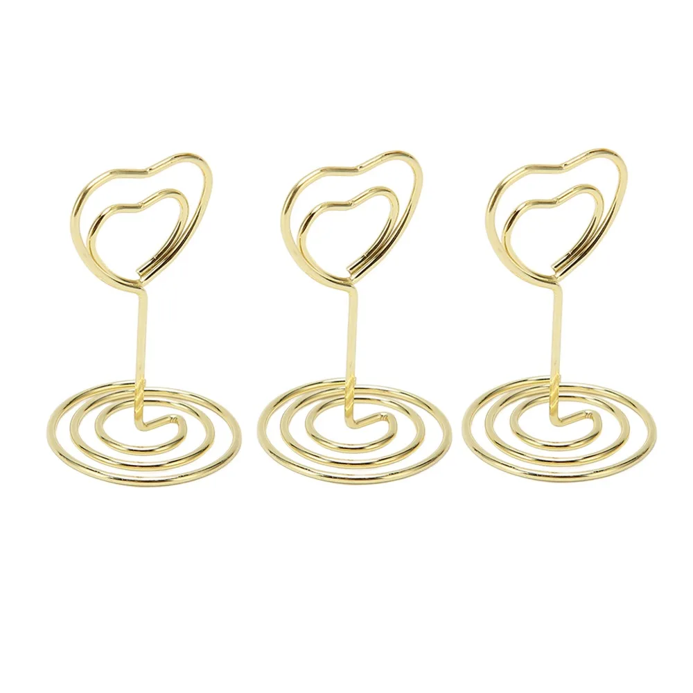 25PCS Heart Shaped Table Number Stands Stable Base Sturdy Metal Place Card Holders Gold Finish Mini Size Photo Display Stands