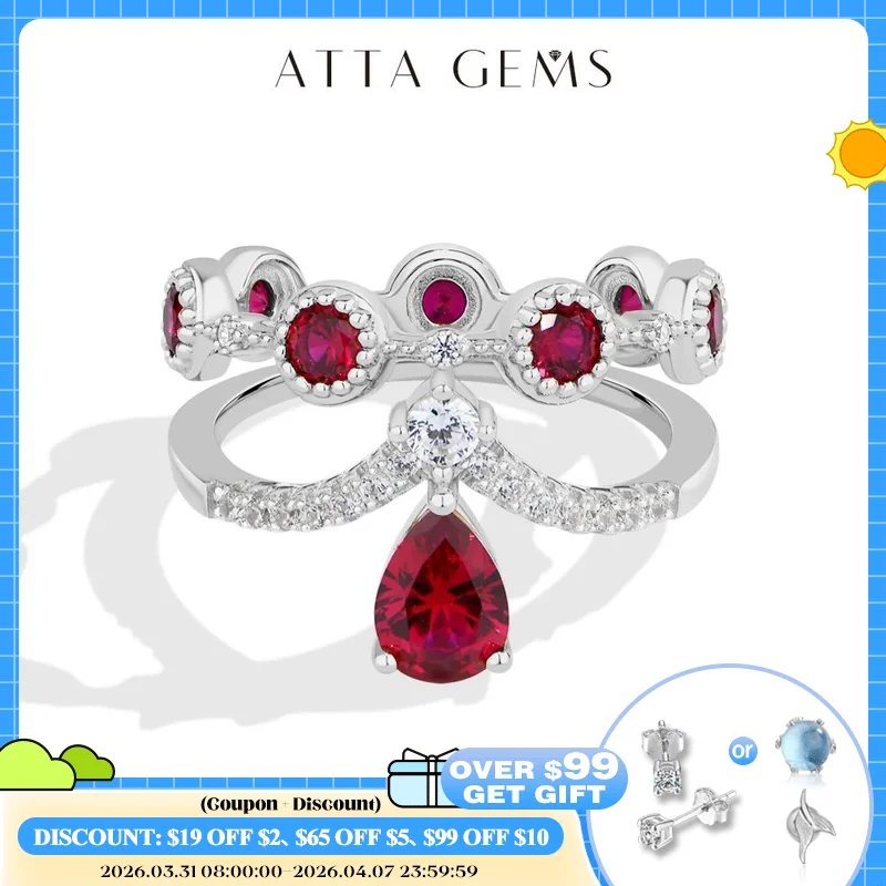 

ATTAGEMS Classic Lab Ruby Rings with Zircon Crown Design Timeless Elegance 925 Sterling Silver Wedding Engagement Ring For Women