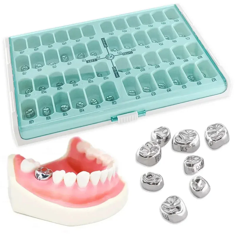 48 Pz/Scatola Dentale Per Bambini Corone Primarie Denti Molari Corona In Acciaio Inox Ortodontico Corona Deciduosa Preformata Corona Temporanea-image