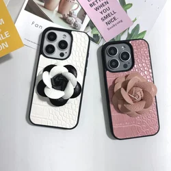 Fashion 3D camellia flower animal PU leather Case for iPhone 16 15 14 Phone Cover 15 13 12 11 Pro MAX Hard Shockproof Back Funda