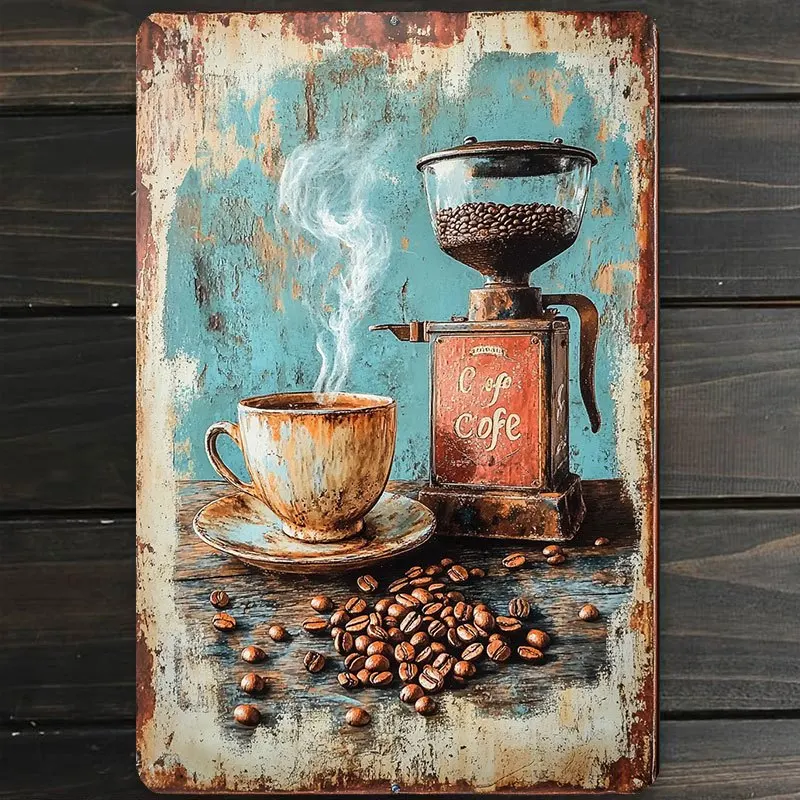 2D Flat Wall Art – Vintage Coffee Grinder Metal Plaque, Rustic Decorative Sign, Easy to Hang (1 Piece)