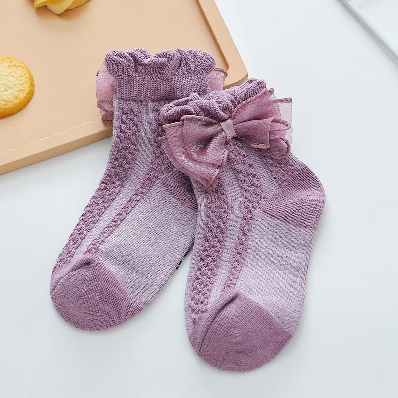 Girls' Socks Spring Autumn Winter Korean Edition Bow Tie Children's Lace Sock Lace Baby Princess Sock Student Baby Socks