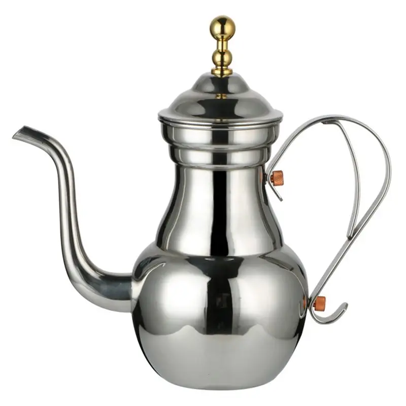 A19F-Stainless Steel Flower Design Tea Pot Teapot Kettle Fine Pot Hotel Long Mouth Pot Tea Pot Filter Bubble Pot For Restaurants