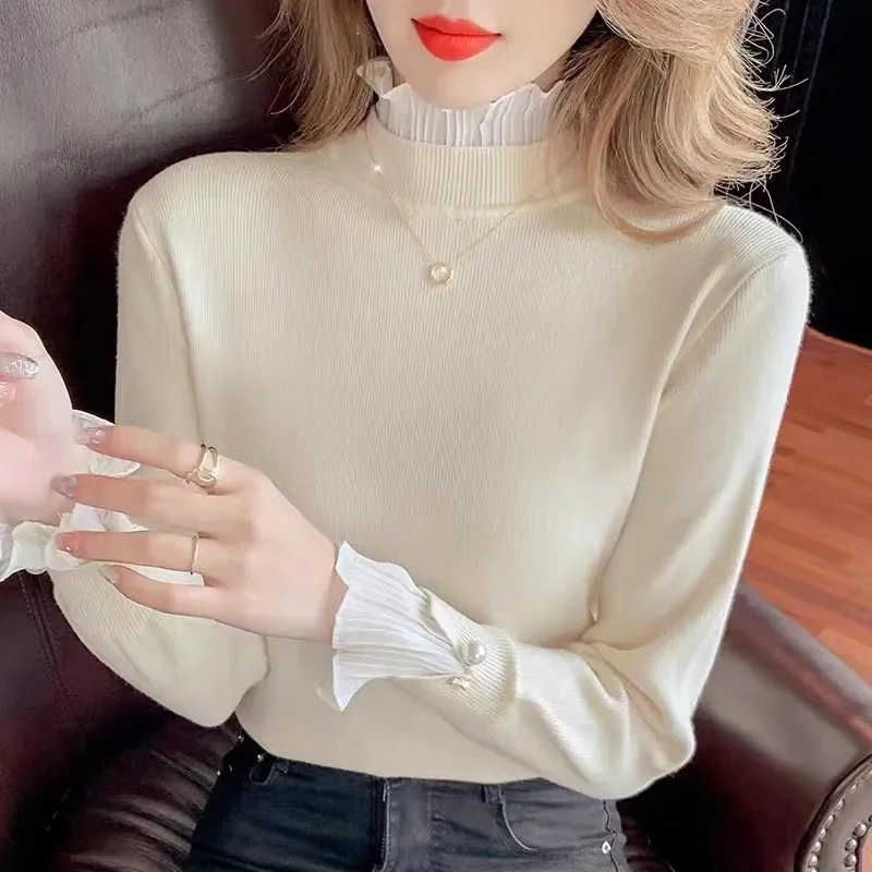 

Women Cashmere Sweater Slim Soft Knitted Jumpers Mockneck Pullovers Solid T-Shirts Semi-Turtleneck Sweaters Women Winter