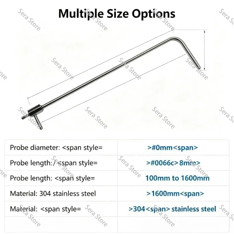 L-Shaped Pitot Tube Air Velocity Pressure Probe OD 6mm Multiple Lengths for Duct Air Flow Wind Speed Testing Instrument