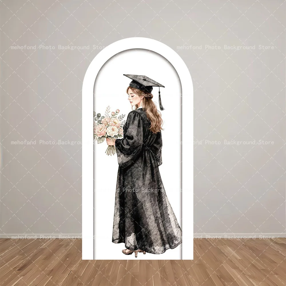 Mehofond Backdrop Gentle Watercolor Style Book Bachelor's Hat Flower Congratulations Graduation Ceremony Decor Studio Background