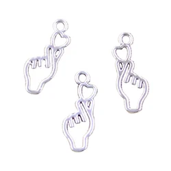 30pcs Charms Hand Heart Gesture 22x8mm Antique Silver Color Pendants Making DIY Handmade Tibetan Finding Jewelry