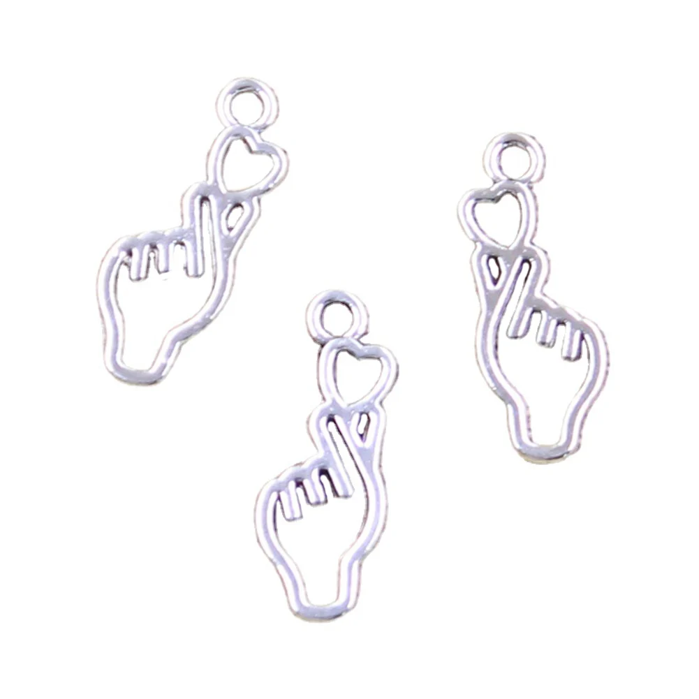 30 sztuk Charms ręka gest serca 22x8mm antyczne srebro kolorowe wisiorki dokonywanie DIY Handmade tybetański znalezienie biżuterii