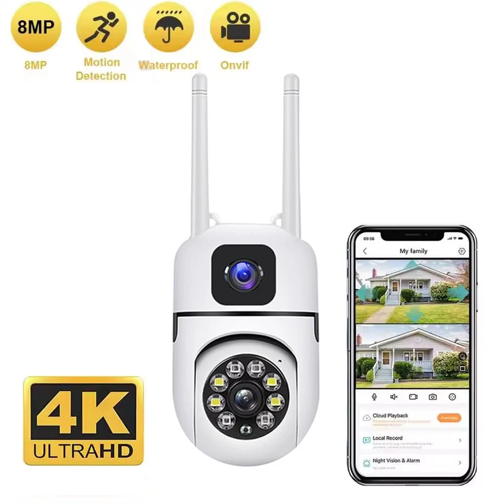 

Outdoor Wireless Security IP Camera 4K 8MP HD Dual Lens Wifi PTZ Camera Night Vision Auto Tracking Street Surveillance Cameras