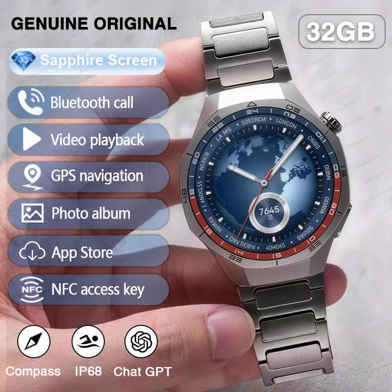 

Оригинальные умные часы 5 Pro New Upgrade с памятью 32 ГБ, GPS-навигацией, NFC, воспроизведением музыки и видео, HD-звонками, корпус из титанового сплава, для мужчин.