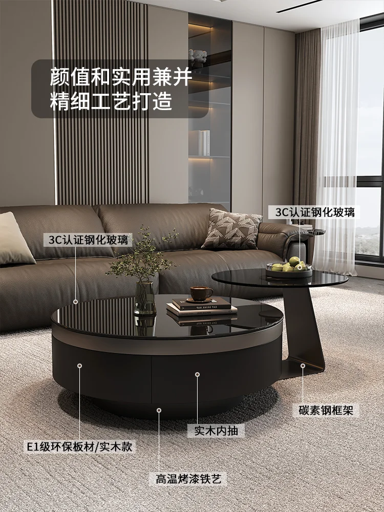 Italian light luxury glass coffee table with drawers small apartment living room simple advanced modern Internet celebrity minim