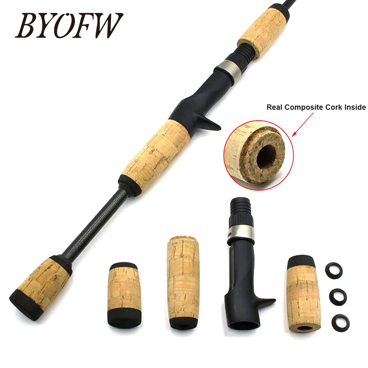 BYOFW 1 Set Casting Reel Seat Composite Cork Fishing Rod Handle Split Grip Repair Pole Building Stick Replacement Tackle