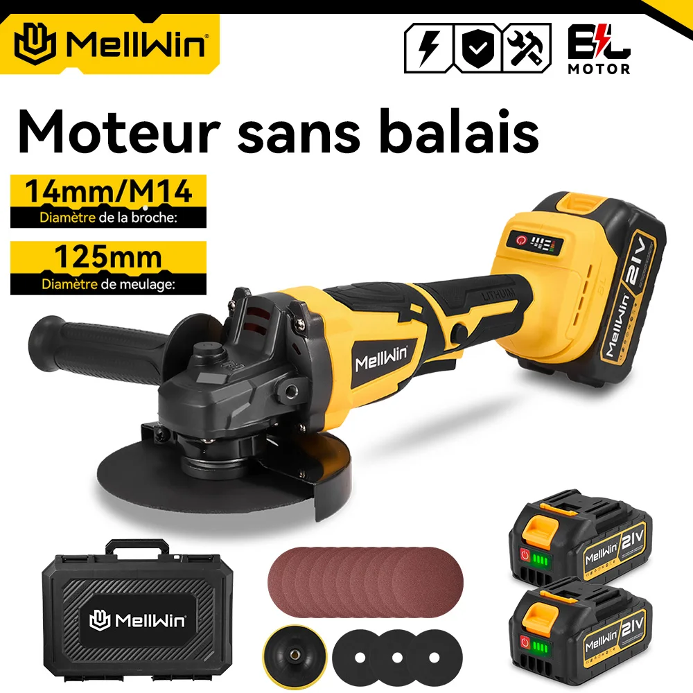 MELLWIN 125MM M14 meuleuse d'angle électrique sans brosse sans fil bois métal polisseuse maison bricolage outil électrique pour Makita 18V batterie broche