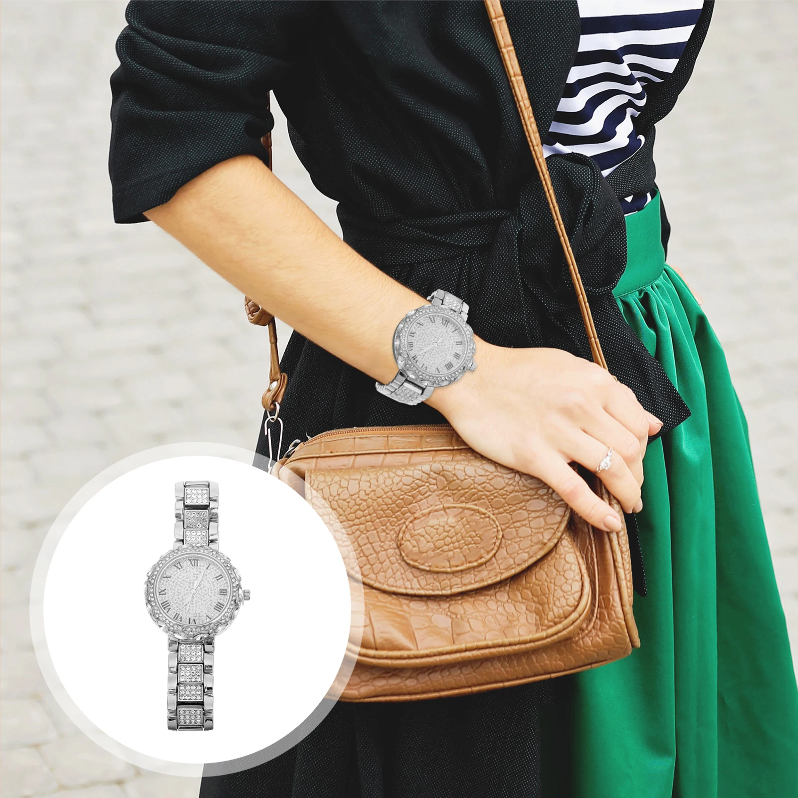 

Rhinestone Watch Ladies Precise Timekeeping Adjustable Strap Shiny Exquisite Quartz Lady Watch Girls Wristwatch Students
