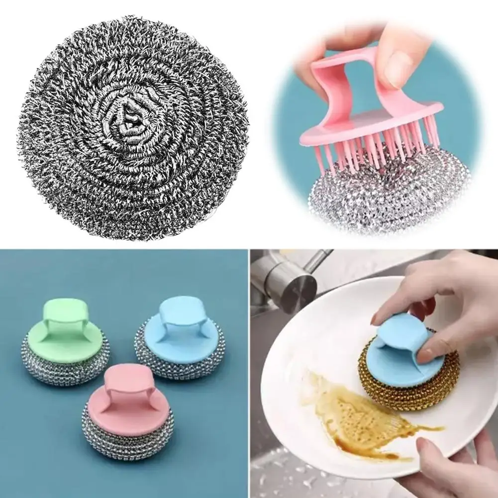 Kitchen Stainless Steel Cleaning Balls Detachable Cleaning Stick Steel Kitchen Brush Pot Non Cleaning Wire Washable Ball To Y0L3