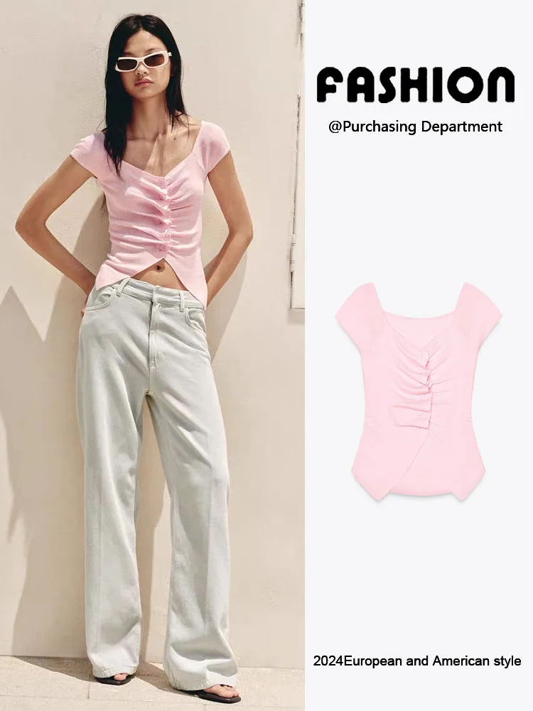 Nuevo Vestido de Verano 2025 para Mujer, Moderno, de Punto, sin Mangas, con Cuello Redondo, Pliegues Decorativos, Estilo Casu...