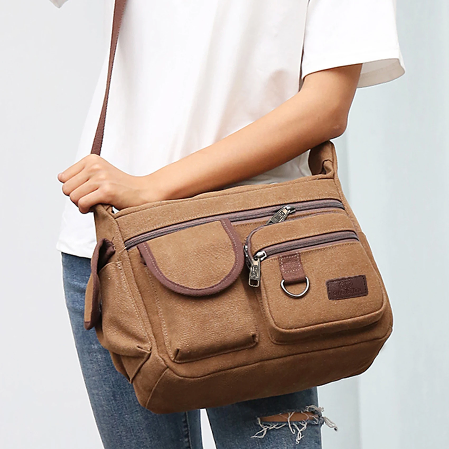 1pc New Men Canvas Shoulder Bags Casual Tote Travel Men's Crossbody Bag Luxury Messenger Bags Fashion High Quality Handbag