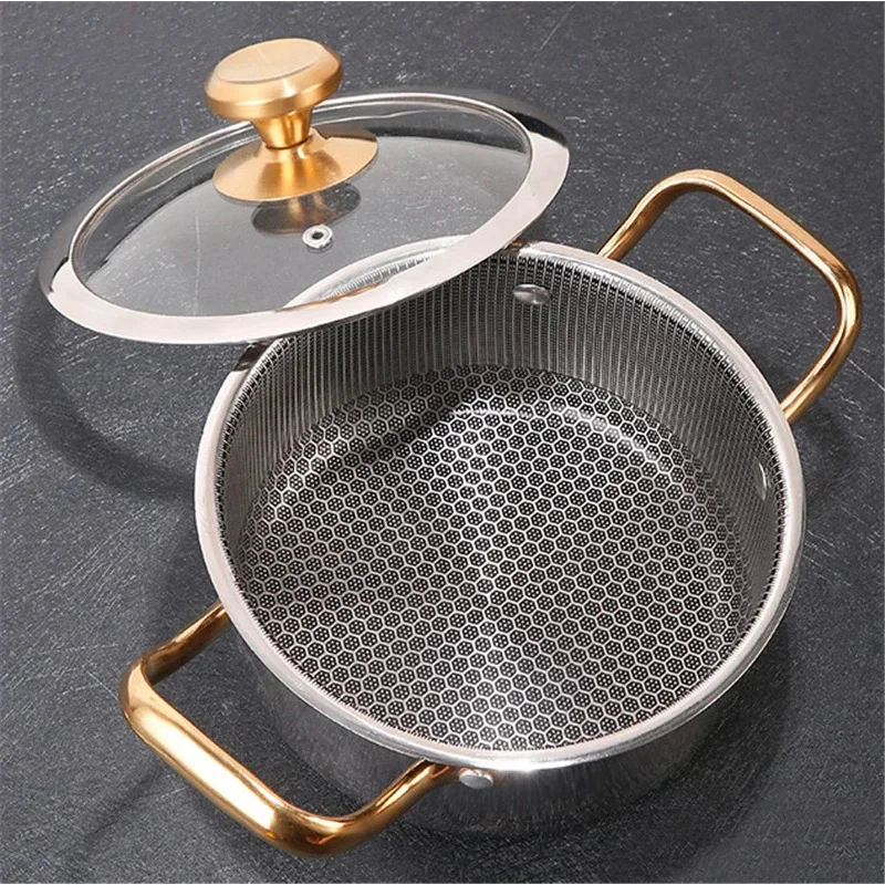 Induction Cooker Rinse Double Bottom Thickened Stainless Steel Soup Pot Korean Honeycomb Non Stick Small Hotpot