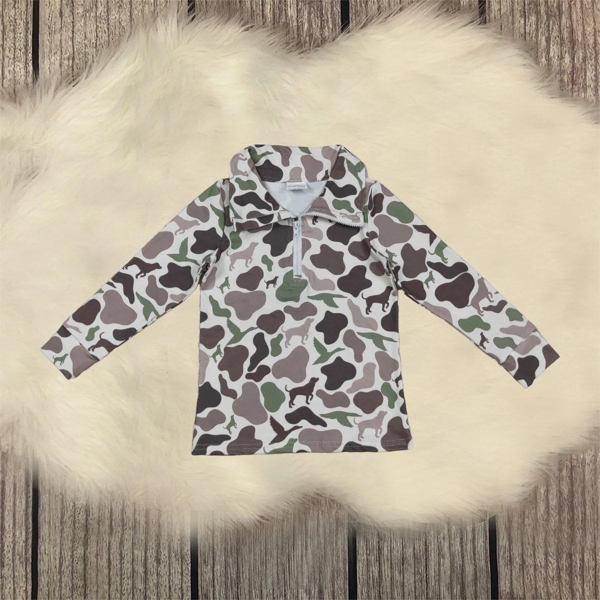 

Infant Zipper Baby Boy Children Long Sleeves Camo Clothing Shirt Toddler Lapel Pullover Kids Dogs Ducks Tee T-shirts Wholesale