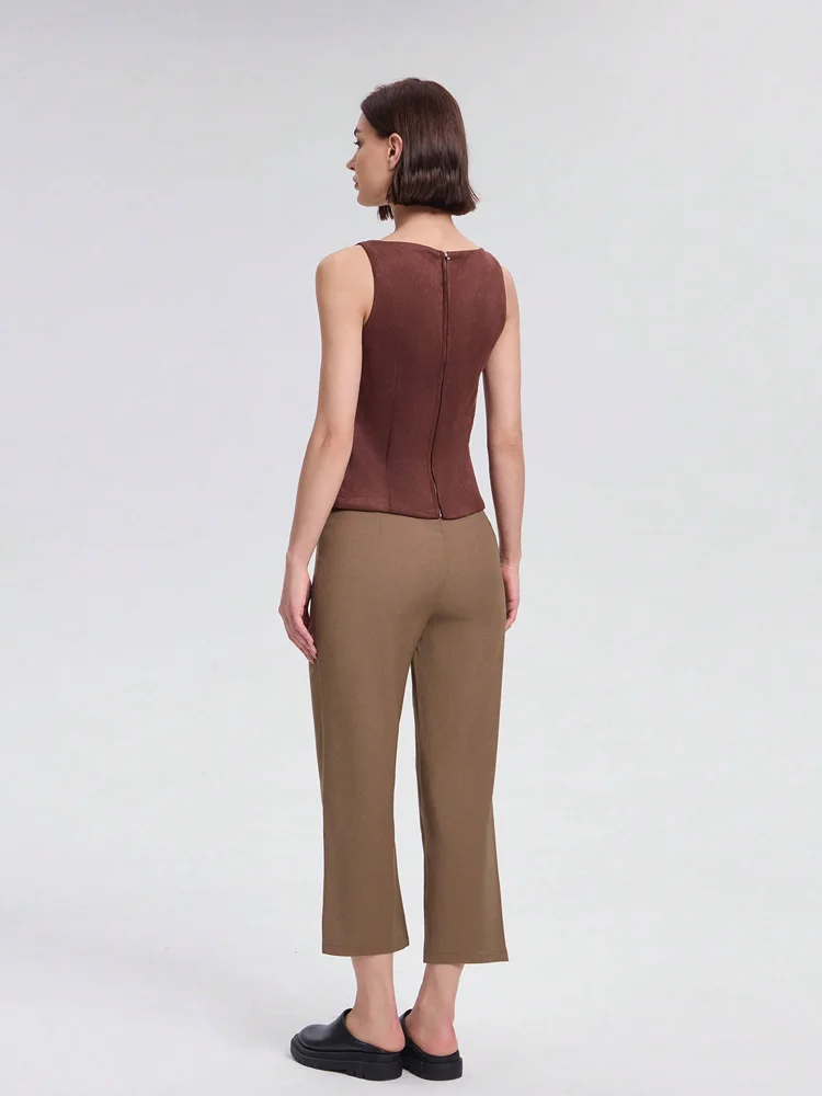 Fanan Women's Flap Faux Suede Tank Tops for Summer