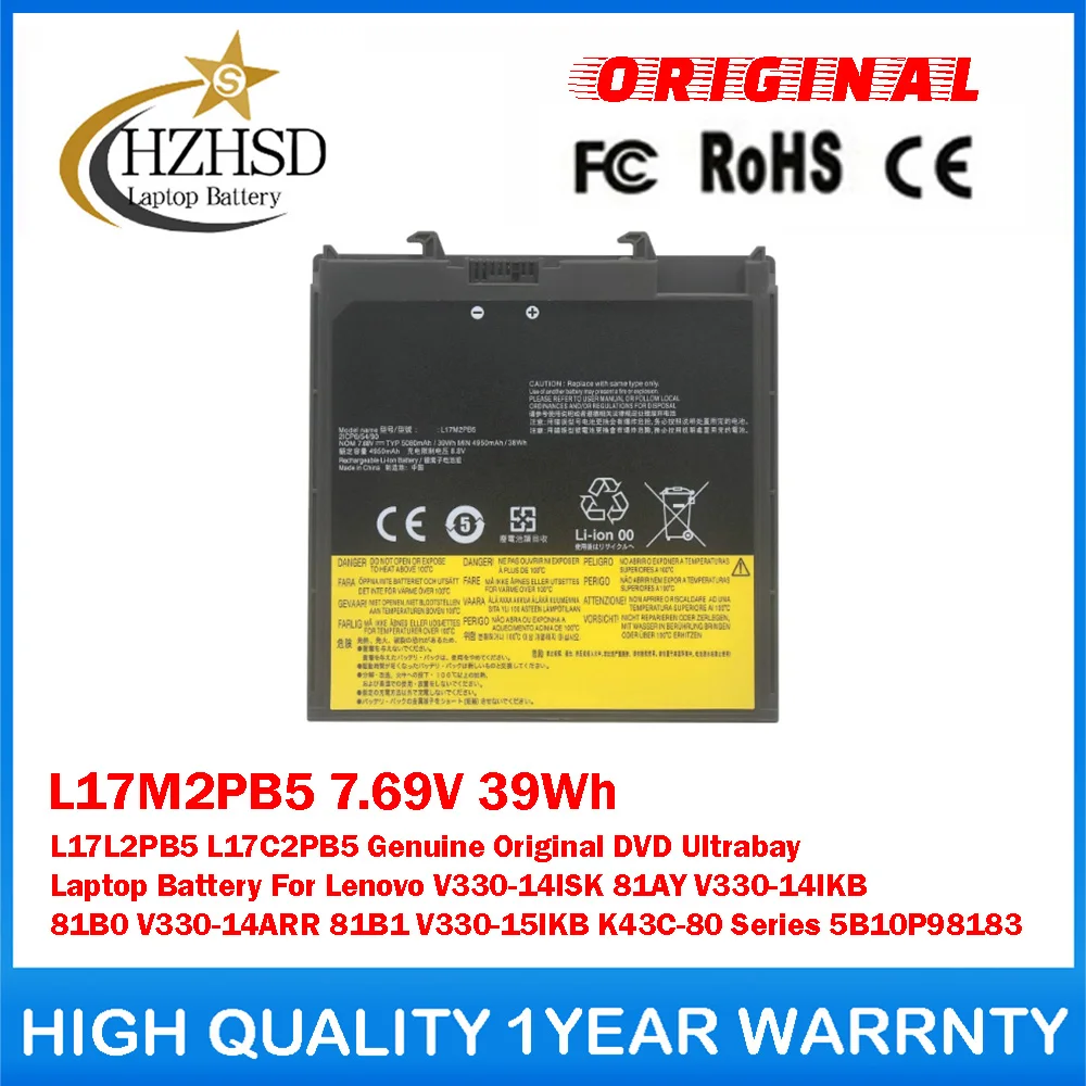 

L17M2PB5 7.69V 39Wh L17L2PB5 L17C2PB5 Genuine Original DVD Ultrabay Laptop Battery For Lenovo V330-14ISK 81AY V330-14IKB 81B0