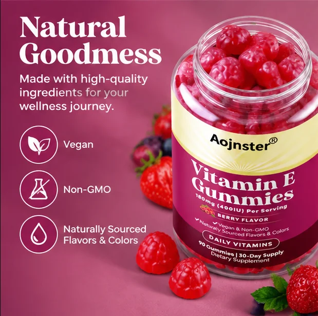 Vitamin E Gummies 400IU 180mg Per Serving,Natural Sourced Flavor & Color, 90 Count Daily Vitamin Dietary Supplement