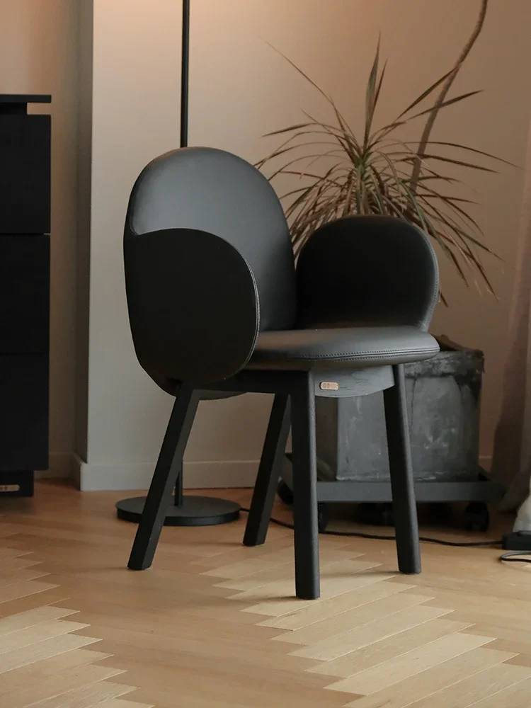 Dining chair household modern minimalist negotiation makeup chair small apartment microfiber leather backrest 3