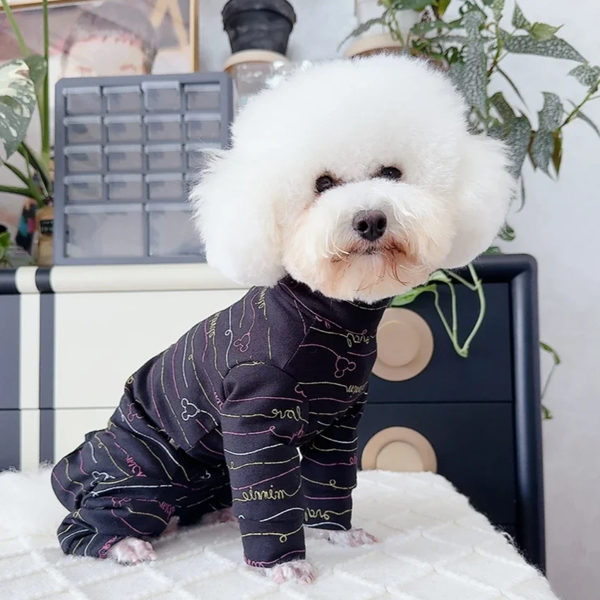 Spring Autumn New Pet Dog Clothes Pure Cotton Thin Wrap Belly Jumpsuits For Small Medium Dog Retro Print Rompers Puppy Overalls