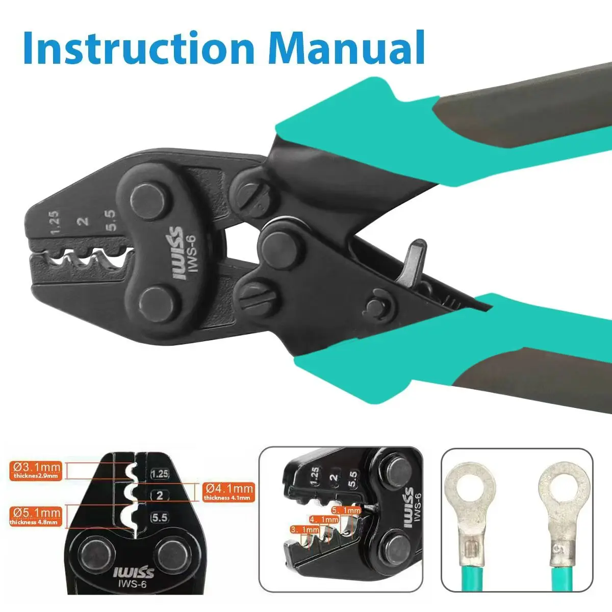 أداة مكشكشة طرفية غير معزولة من iCrimp، أداة تجعيد الأسلاك السقاطة IWS-6 لموصل المؤخرة النحاسية، موصلات أسلاك لصق #2