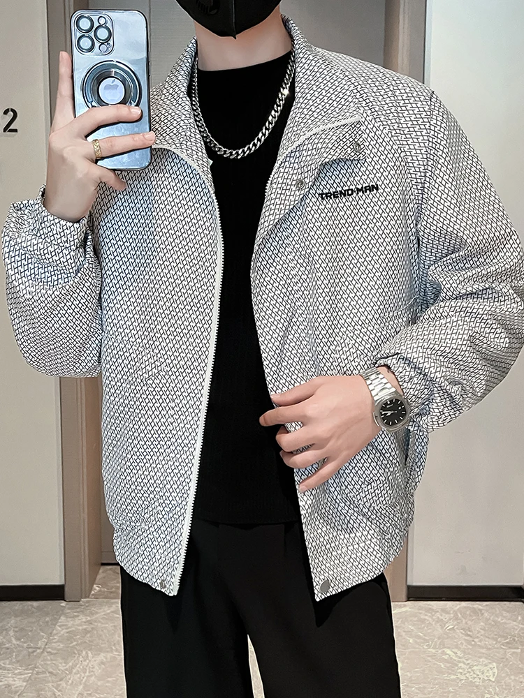 

Модная клетчатая мужская повседневная рабочая одежда на молнии, с защитой от складок, весенне-осенняя модная молодежная верхняя одежда, пальто
