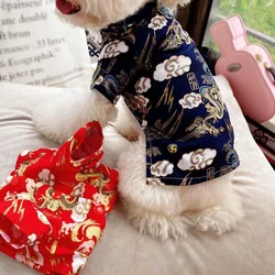 Pet Dog Cats New Year Clothes Dog Tang Suit Clothing French Bulldog Corgi Chihuahua Puppy Chinese Style Shirt Costume