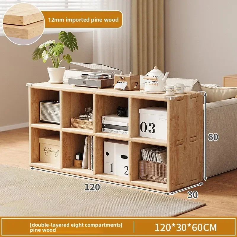 New model Solid wood bookshelf floor-to-ceiling integrated multi-compartment shelf log style storage combination low bookcase