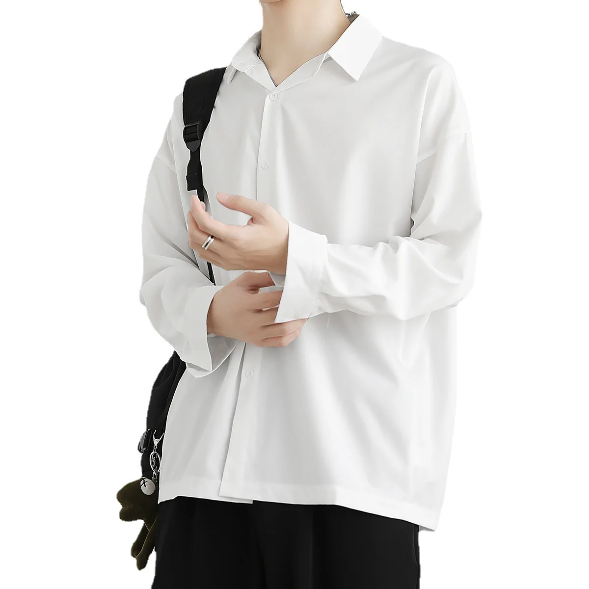 Ice Shreds White Shirt Long Sleeved Men Summer Solid Color Ultrathin Loose Fashion All-match Niche Lapel Collar Popularity Coat