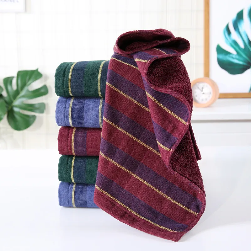 

1Pc 34x76cm Vintage Gauze Terry Cotton Striped Household Bathroom Adult Men Hand Towel