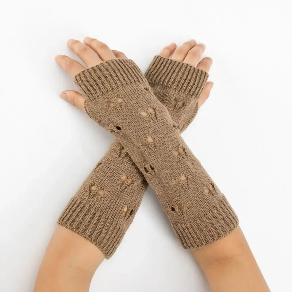 Women Long Fingerless Gloves Cute Fashion Casual Arm Crochet Warmer Knitting Hollow Mitten Black Soft Gloves Lolita Accessories