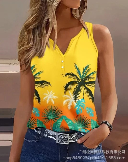 

2024 Women's New Fashion Printed Casual Tank Top Gradient Color Printed Sleeveless Casual Camisole Tank Top T-Shirt for Women